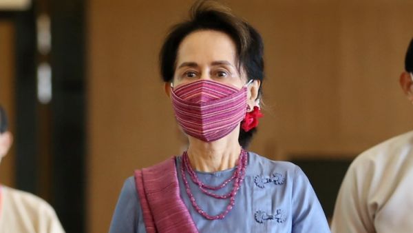 Myanmar's State Counsellor Aung San Suu Kyi attends a meeting of the Union Peace Dialogue during the 4th Union Peace Conference (21st Century Panglong) at the Myanmar International Convention Center in Naypyidaw on August 20, 2020. THET AUNG / AFP