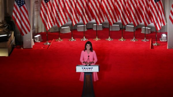 Former Ambassador to the United Nations Nikki Haley speaks during the first day of the Republican convention at the Mellon auditorium on August 24, 2020 in Washington, DC Olivier DOULIERY / AFP