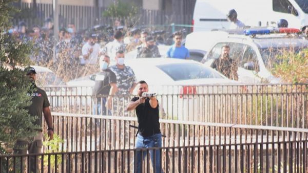 The personal guard of Nabih Berri, speaker of the Lebanese parliament - shoots live rounds over the heads of protesters. (Twitter)