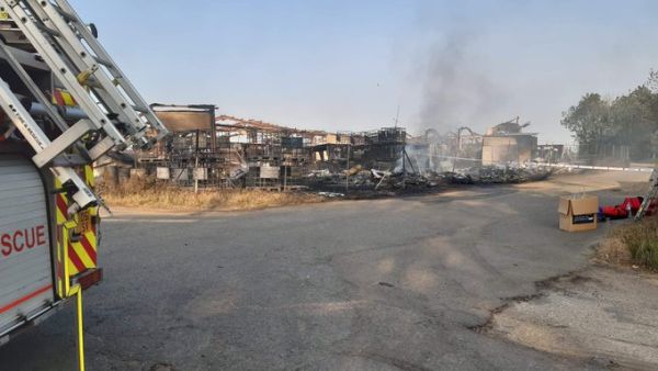 The conflagration is thought to have started when equipment overheated during a manufacturing process at a fibreglass moulding plant. (Twitter)
