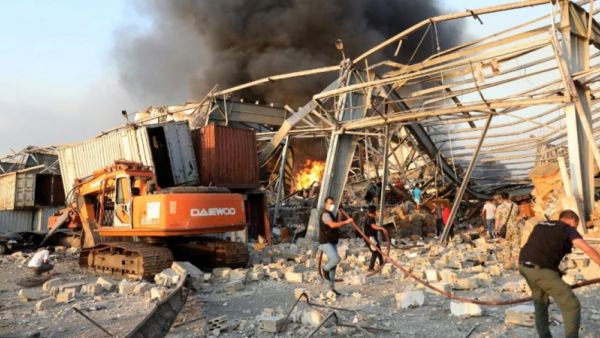 Lebanese firefighters work at the scene of an explosion in the Lebanese capital Beirut on August 4, 2020. (Photo | AFP)