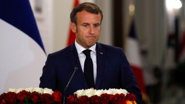 French President Emmanuel Macron speaks during a joint press conference with his Iraqi counterpart at Baghdad's al-Salam Palace on September 2, 2020. Macron landed in Baghdad today on his first official visit to Iraq, where he hopes to help the country reassert its "sovereignty" despite simmering US-Iran tensions. GONZALO FUENTES / POOL / AFP