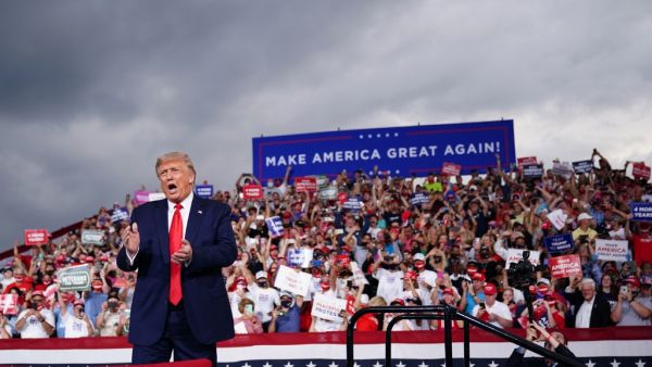 US President Donald Trump arrives for a campaign rally at Smith-Reynolds Regional Airport in Winston-Salem, North Carolina on September 8, 2020. MANDEL NGAN / AFP