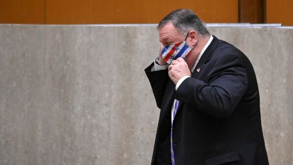 US Secretary of State Mike Pompeo departs after the third annual US-Qatar Strategic Dialogue at the State Department in Washington, DC on September 14, 2020. ERIN SCOTT / POOL / AFP