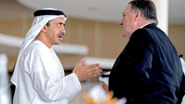 US Secretary of State Mike Pompeo (R) and UAE Foreign Minister Sheikh Abdullah bin Zayed al-Nahyan in Abu Dhabi, on July 10. (AFP)