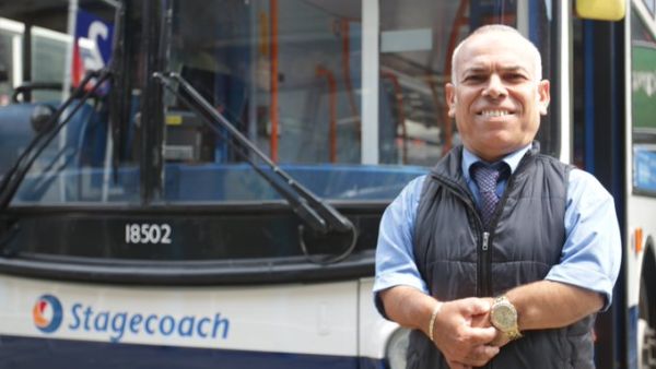 Frank Faeek Hachem works in Chichester, West Sussex, UK, and now holds the record for the shortest bus driver. (Twitter)