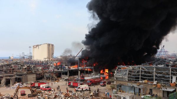 Lebanese firefighters put out a fire that broke out at Beirut's port area, on September 10, 2020. Sweeping forest fires, a monster explosion that killed friends, then bizarre Beirut blazes: Lebanon's rescuers are still reeling from a devastating year, but are determined to press on. ANWAR AMRO / AFP