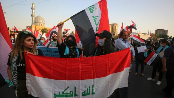 Thousands of Iraqis gathered today in the capital Baghdad and in the country's south on the first anniversary of the start of unprecedented protests demanding the fall of the ruling class. AHMAD AL-RUBAYE / AFP