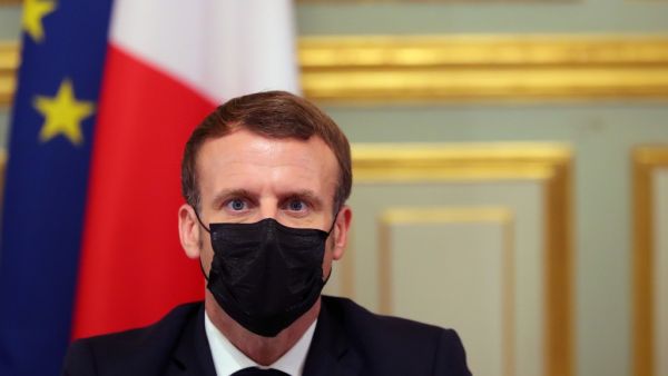 French President Emmanuel Macron takes part in a video conference on the coronavirus outbreak with members of the European Council at the Elysee Palace in Paris on October 29, 2020. Thibault Camus / POOL / AFP