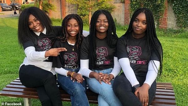 Data scientist Evelyn Nomayo mentored sisters Rachael and Margaret Akano  and friend Joy Njekwe, who won the Technovation Girls competition with an app for dementia patients. (Facebook)