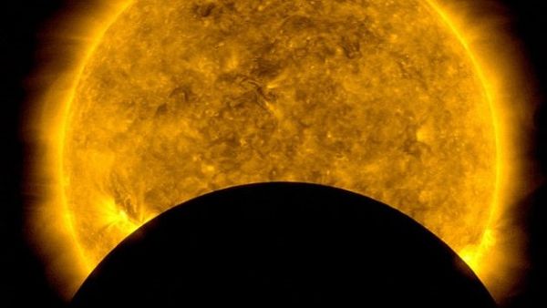 The transit lasted for about 50 minutes and at its peak, the moon covered 44 percent the fiery surface (Twitter/NASA)