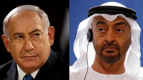 Abu Dhabi Crown Prince Mohammed bin Zayed, right, and Israeli Prime Minister Benjamin Netanyahu (AFP)