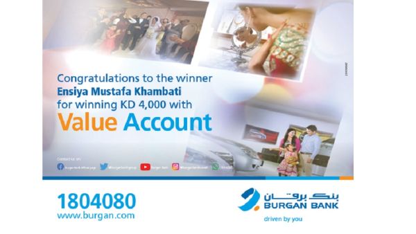 Ensiya Mustafa Khambati Wins Kd 4000 in Burgan Bank’s Value Account Draw 