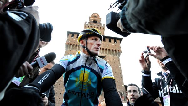 cyclist Lance Armstrong of Team Astana waves prior the start of the 100th Milan San Remo classic cycling race in Milan, Italy (Shutterstock/ File Photo)