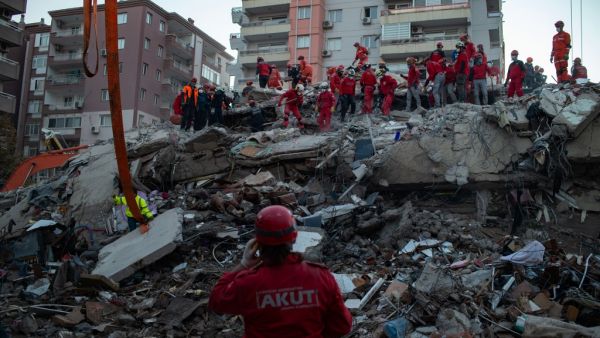  A powerful earthquake hit Turkey and Greece on October 30, killing at least six people, levelling buildings and creating a sea surge that flooded streets near the Turkish resort city of Izmir. Yasin AKGUL / AFP