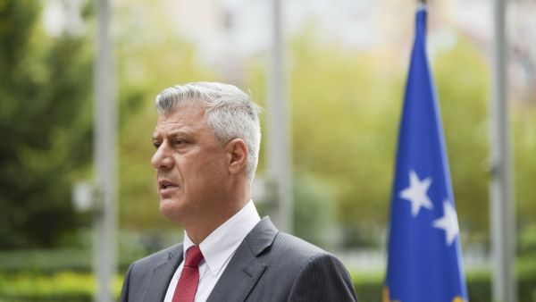 Kosovo President Hashim Thaci speaks during a press conference in Pristina after he resigned to face a war crimes court in The Hague, which confirmed an indictment against him dating back to Kosovo's 1990s conflict with Serbia, on November 5, 2020. Armend NIMANI / AFP