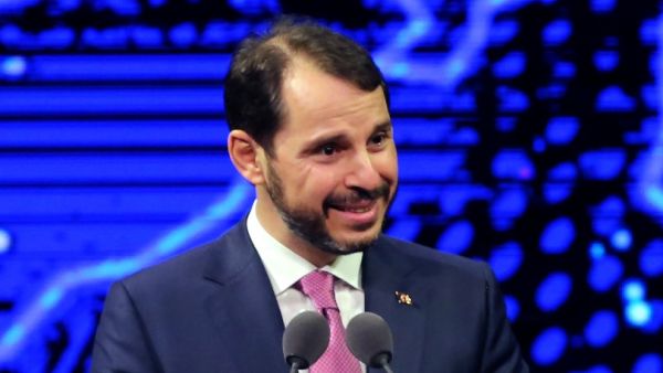 In this file photo taken on September 07, 2020 Turkish Minister of Finance and Treasury, Berat Albayrak speaks during an introductory ceremony for Turkey Insurance at Bestepe People's Convention and Culture Center in Ankara. The son-in-law of Turkish President Recep Tayyip Erdogan, Berat Albayrak, resigned on November 8 2020 as finance minister, citing health reasons in a statement on his verified Instagram account. Albayrak is married to Erdogan's elder daughter Esra and has been finance minister since 201