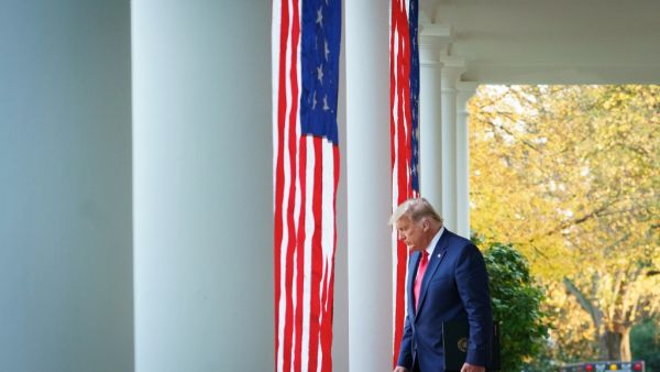 US President Donald Trump arrives to deliver an update on "Operation Warp Speed" in the Rose Garden of the White House in Washington, DC on November 13, 2020. MANDEL NGAN / AFP
