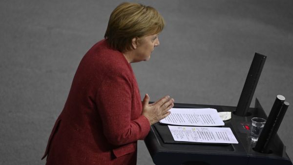 German Chancellor Angela Merkel speaks during a debate at the Bundestag (lower house of parliament) in Berlin on December 9, 2020, on the eve of a EU summit. Tobias SCHWARZ / AFP