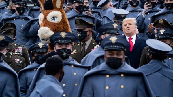 US President Donald Trump joins West Point cadets during the Army-Navy football game at Michie Stadium on December 12, 2020 in West Point, New York. Brendan Smialowski / AFP