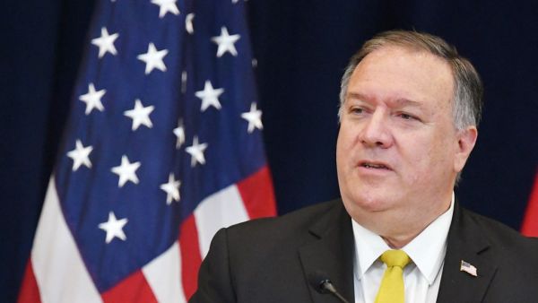 In this file photo taken on August 19, 2020 US Secretary of State Michael Pompeo speaks during a press conference with Iraq's Foreign Minister Fuad Hussein at the State Department in Washington, DC. MANDEL NGAN / AFP