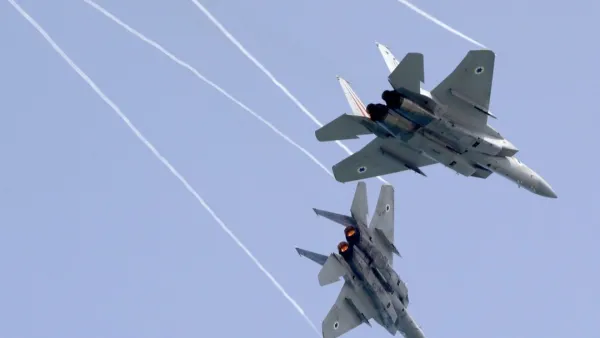 Israeli F-15 fighter jets rehearsing in Tel Aviv on Thursday for an air show to commemorate the 70th anniversary of the creation of Israel next month. Photo: AFP