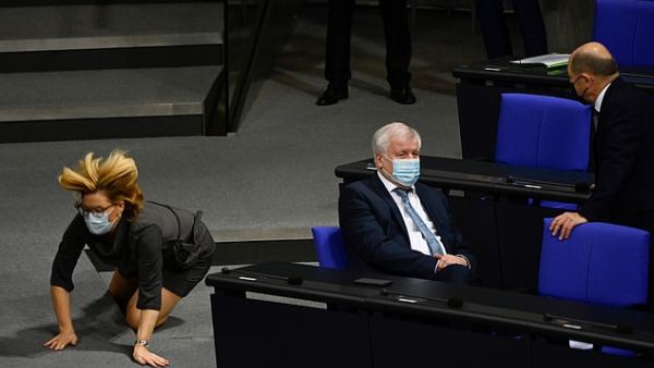 Julia Klockner, 47, also lost her glasses during the tumble which she said may have been triggered from her glasses fogging up while wearing a face mask. (AFP/File)
