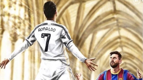 ميسي يركع لرونالدو في الصورة التي نشرتها آفييرو