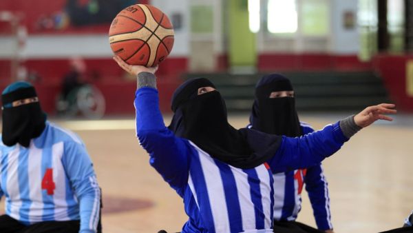 Yemeni women play during a local wheelchair basketball championship in Sana’a, December 8. (Photo: AFP)