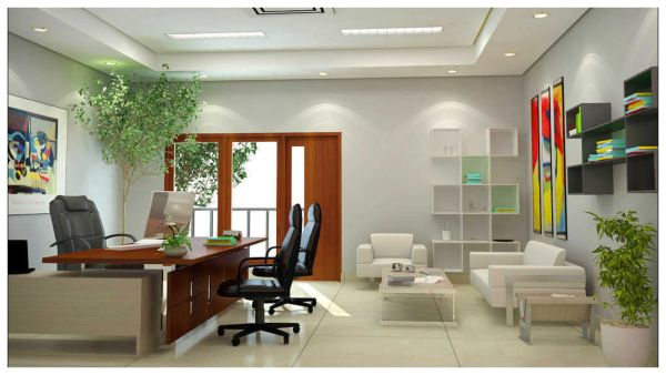 إذا كان طابع المكتب كلاسيكيًّا، يُفضَّل استعمال ورق الجدران إذا كان طابع المكتب كلاسيكيًّا، يُفضَّل استعمال ورق الجدران