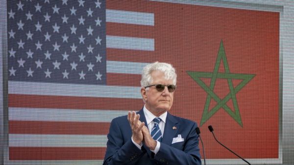 US Ambassador in Morocco David T. Fischer gestures after a meeting with US Assistant Secretary of State for Near Eastern Affairs David Schenker and Morocco's foreign minister in Dakhla, in Morocco-administered Western Sahara, on January 10, 2021. Fadel SENNA / AFP