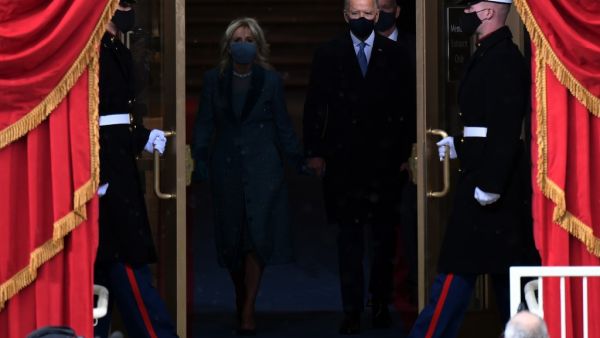 US President-elect Joe Biden and incoming US First Lady Jill Biden arrive for the inauguration of Biden as the 46th US President on January 20, 2021, at the US Capitol in Washington, DC. ANDREW CABALLERO-REYNOLDS / AFP