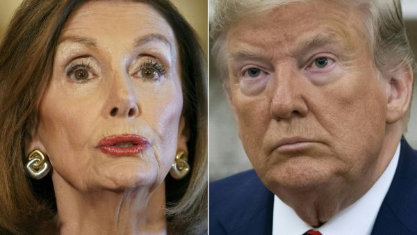This file combination of pictures created on September 24, 2019 shows US Speaker of the House Nancy Pelosi, Democrat of California, on September 24, 2019 and former US President Donald Trump in Washington, DC, September 20, 2019. Republican lawmakers demonstrated on January 24, 2021 that Democrats will have a fight on their hands to convict Donald Trump when the Senate next month opens its first-ever impeachment trial of a former president. Speaker Nancy Pelosi is expected on Monday to send senators a singl