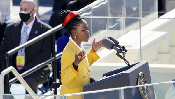 Poet Amanda Gorman speaks during the inauguration ceremony on the West Front of the U.S. Capitol on January 20, 2021 in Washington, DC. During today's inauguration ceremony Joe Biden becomes the 46th president of the United States. Kevin Dietsch-Pool/Getty Images/AFP