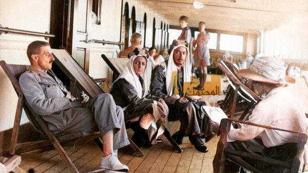 Faisal bin Abdulaziz Al Saud - may God have mercy on him - on behalf of his father on a visit to Britain, under King George V role, where he appears at the time on the way to England on board the English ship Lawrence Rings on the eleventh of August 1919. (Instagram) Faisal bin Abdulaziz Al Saud - may God have mercy on him - on behalf of his father on a visit to Britain, under King George V role, where he appears at the time on the way to England on board the English ship Lawrence Rings on the eleventh of August 1919. (Instagram)