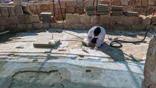 One of UNESCO workers is seen preserving mosaic floors from the Byzantine era — approximately 6th century AD in Rihab, Mafraq, in a project titled ‘Employment Opportunities for Cultural Heritage Safeguarding in Jordan’ (Photo courtesy of UNESCO)