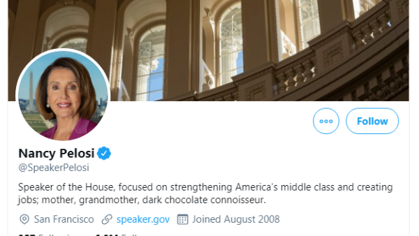 Spicer took a screengrab of Pelosi's bio and circled the offending words, writing: 'Ut oh. Nancy Pelosi's twitter bio is in violation of her new House rules that prohibit gender specific terms'. (Twitter)