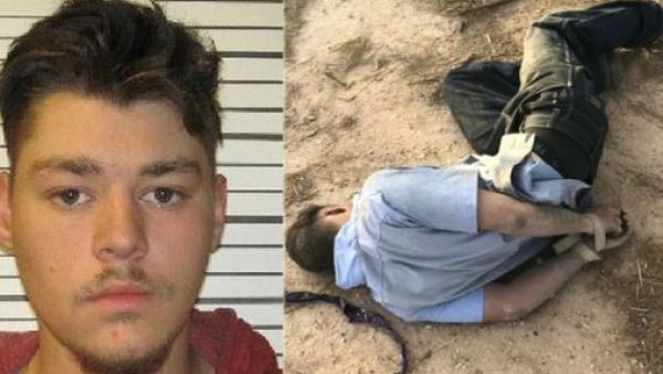 Brandon Soules, 19, with his hands tied by his own belt and a bandanna stuffed in his mouth in Coolidge. (Coolidge Police)