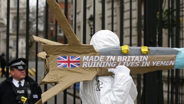 Protester against UK arms sales to Saudia Arabia 