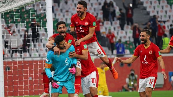 Ahly's players celebrate their win in the FIFA Club World Cup 3rd place football match between Egypt's Al-Ahly vs Brazil's Palmeiras at the Education City Stadium in the Qatari city of Ar-Rayyan on February 11, 2021 (Photo: Karim JAAFAR / AFP)
