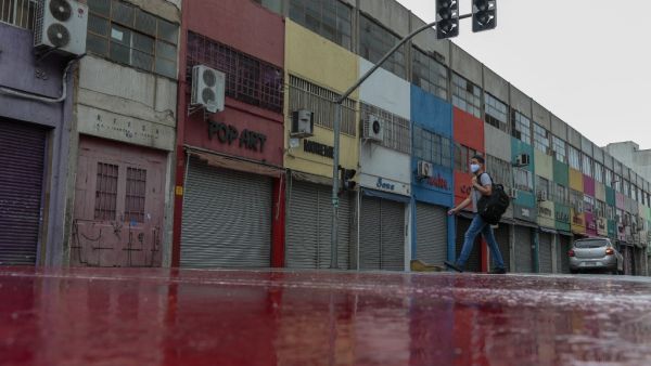 View of closed stores and empty streets
