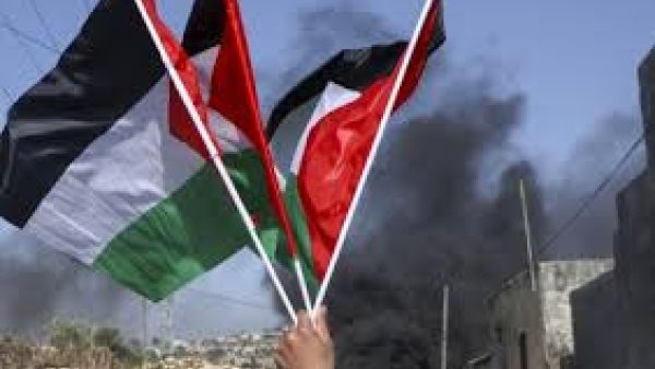 The Palestinian flag rides high 