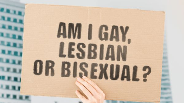 The question " Am I gay, lesbian or bisexual? " on a banner