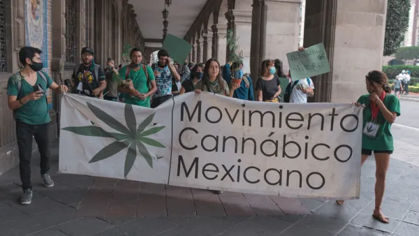 A march in front of the old city hall for the regulation of cannabis in Mexico