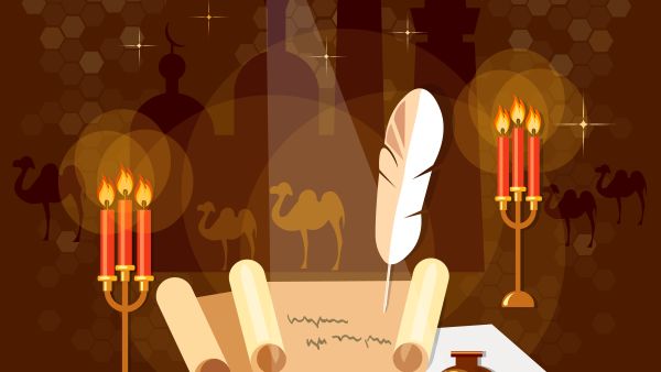 Ancient scroll paper in mystic bright light 