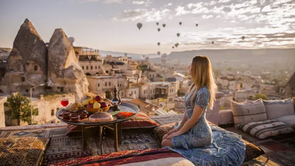 A woman on the Cappadocia roof