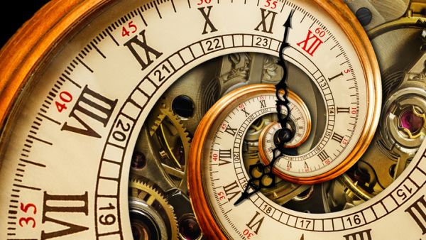 Golden yellow antique old clock 