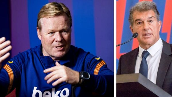 جوان لابورتا رئيس برشلونة (يمين) وكومان