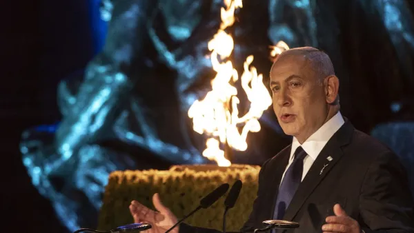  Benjamin Netanyahu delivers a speech at the Holocaust Martyrs' and Heroes Remembrance Day 