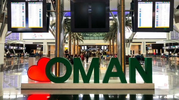 Interior of departure terminal at Muscat International Airport, Oman. (Shutterstock/ File Photo) The ban which begins at 6 p.m. on Saturday aimed to curb coronavirus disease.
